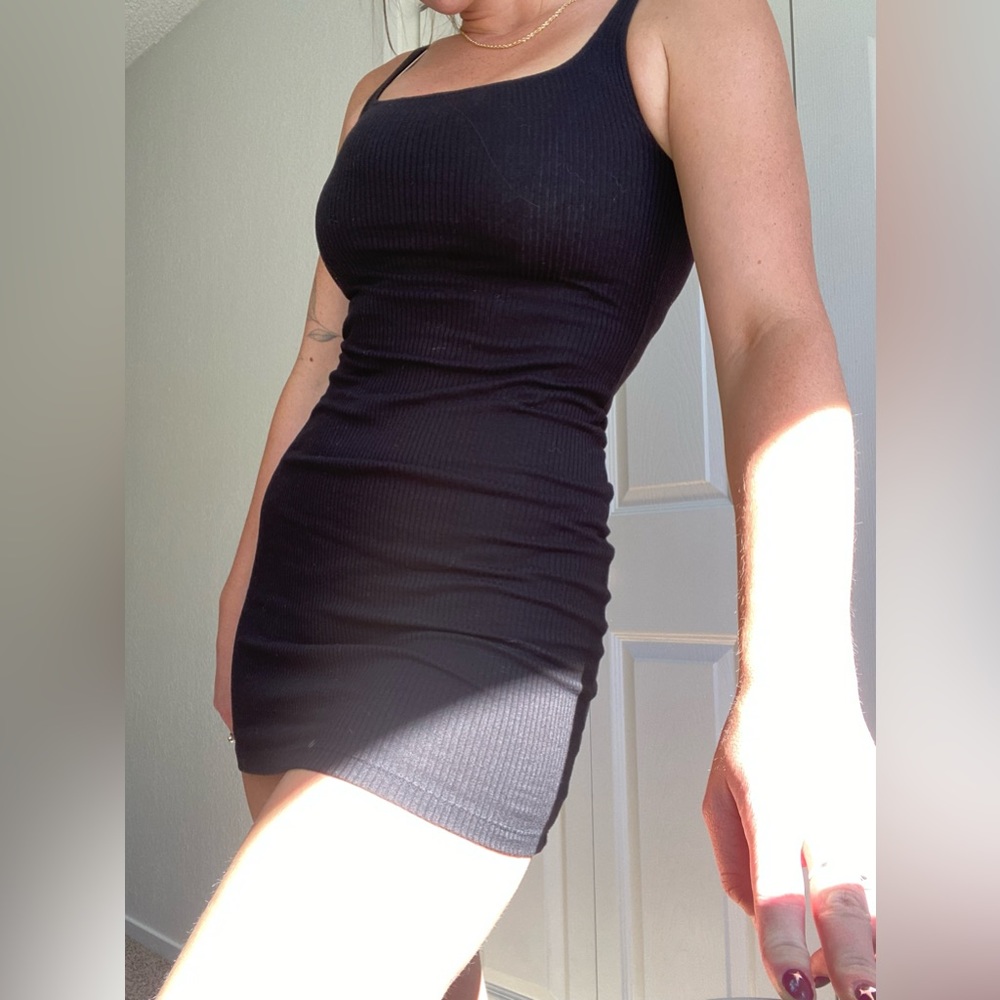 Black Ribbed Mini Dress